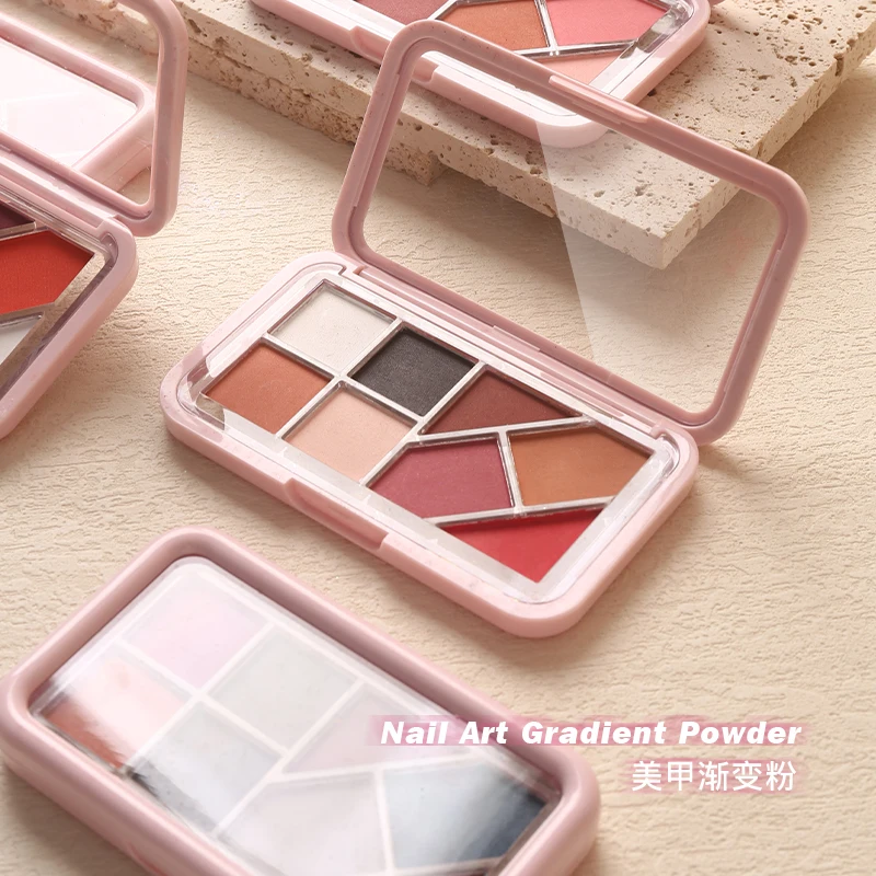 HNDO 8 in 1 Case Gradient Solid Powder Nail Glitter for Nail Art Manicure Design Multicolor Winter Fall Neon Pigment Dust