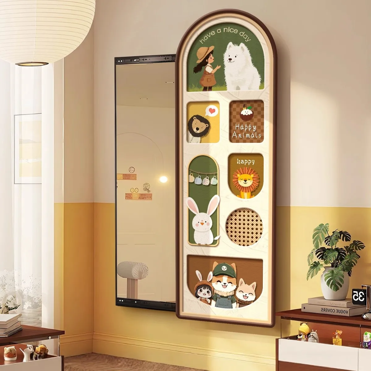 Medieval style puppy hidden push-pull full body mirror decorative painting wall hanging full-length mirror porch invisible
