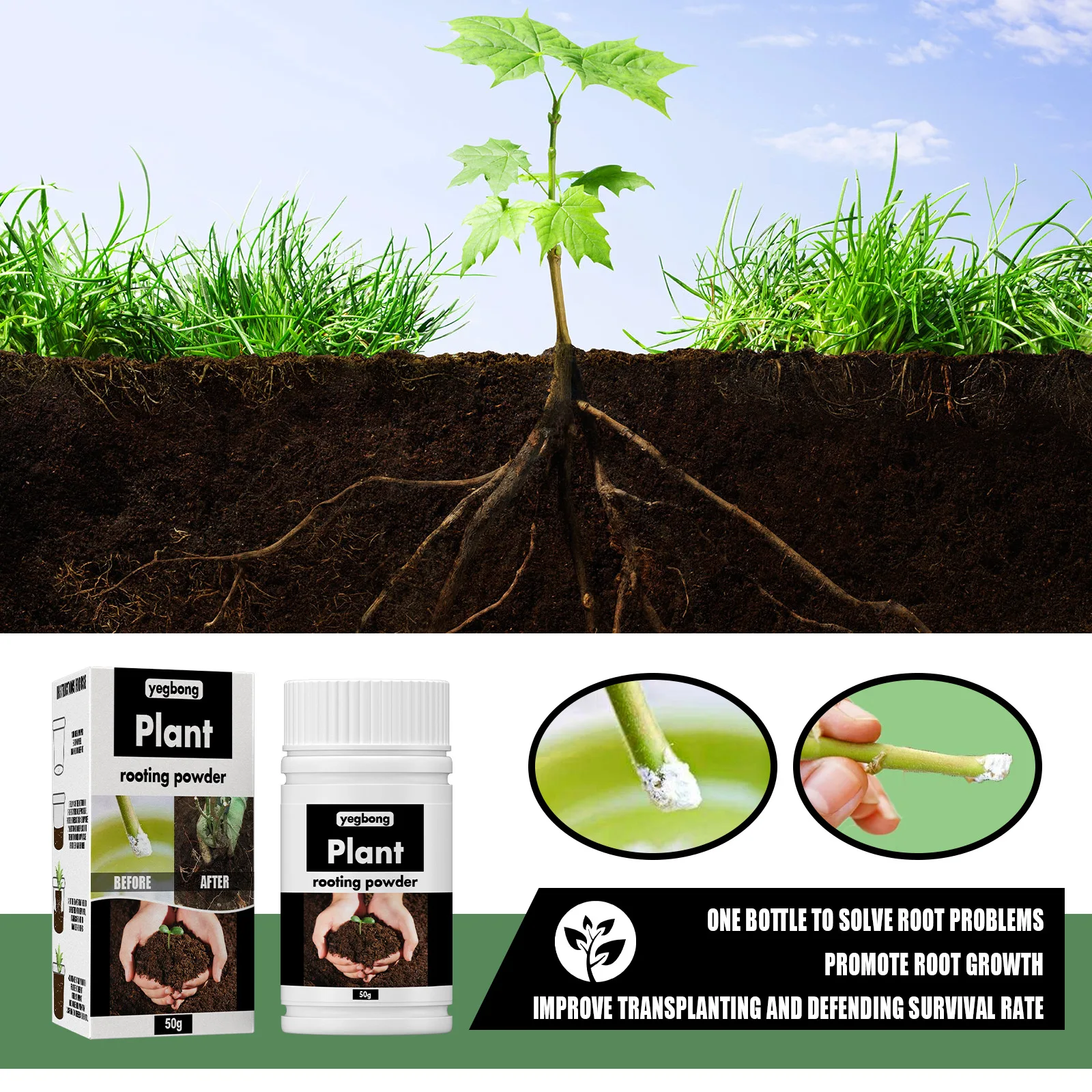 50g Powder Rooting Hormone para Estacas Enhancer Promover o Crescimento Root para Mudas Começa Envasamento Fertilizante do Solo Dropshipping