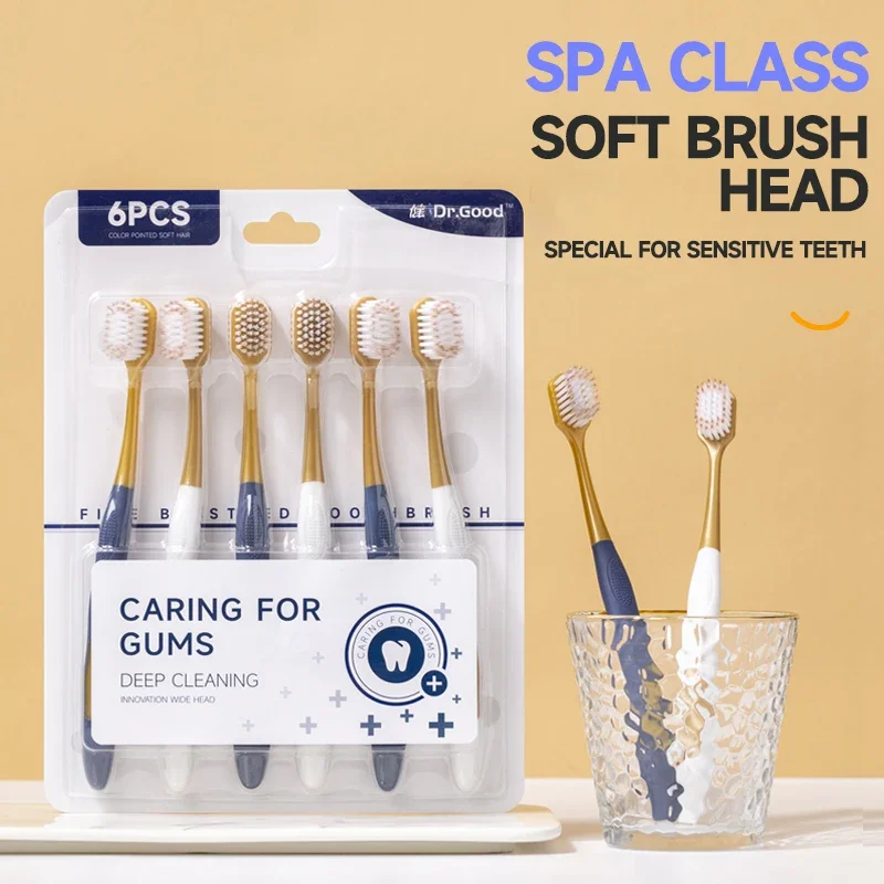 6-Pack Ultra Soft Wide Head Toothbrushes for Couples, High-End Home Style with Anti-Slip Handle