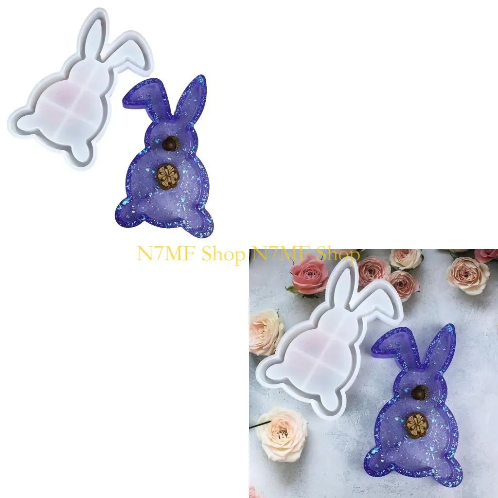 

N7MF Artistic Rabbit Shaped Silicone Holder Tray Mold Perfect For DIY Home Projects