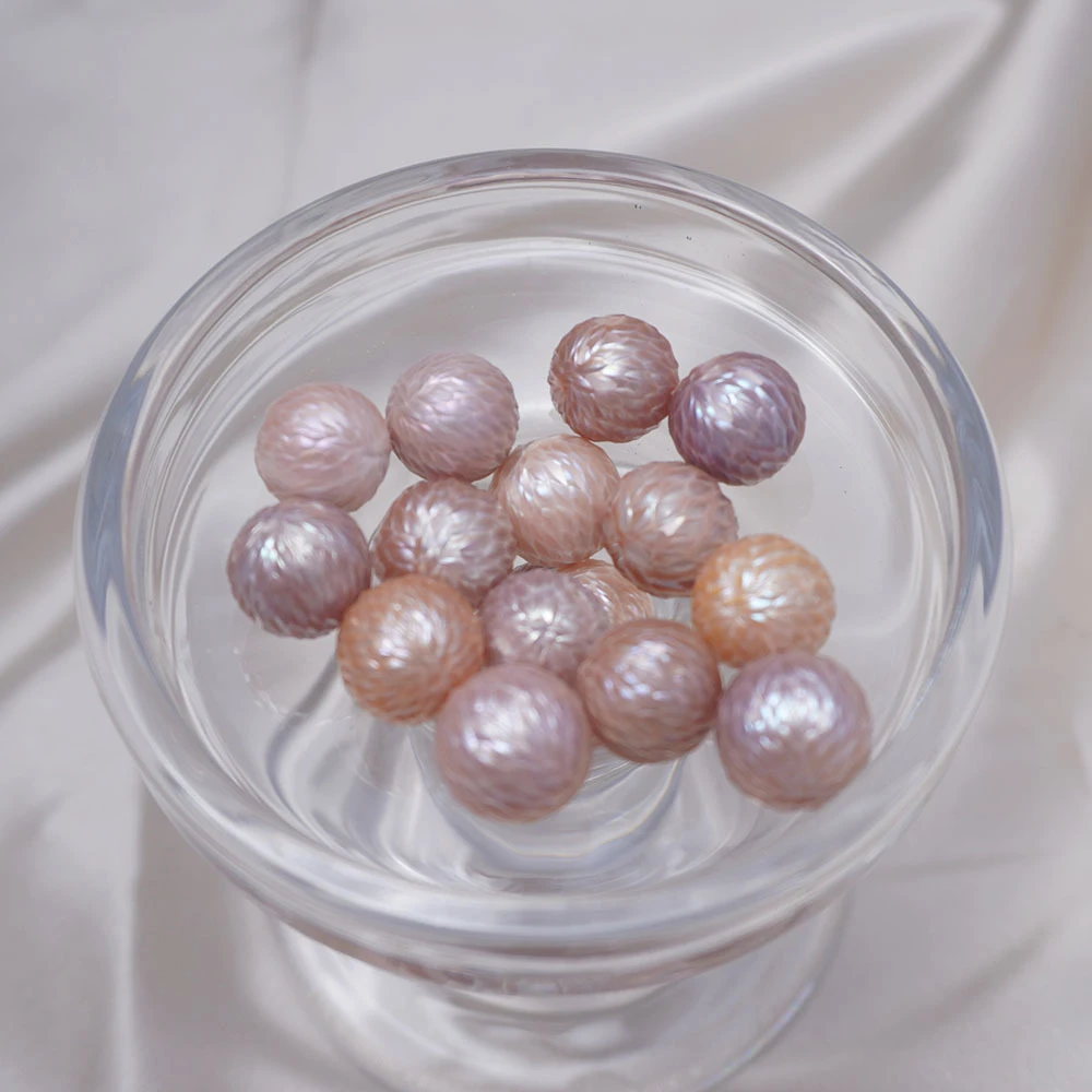 1pcs Natural South Sea Pearl 12-14mm Round Pink Purple Dragon Scale Pattern Bead DIY Handmade Jewelry Pendant  Earring Ring