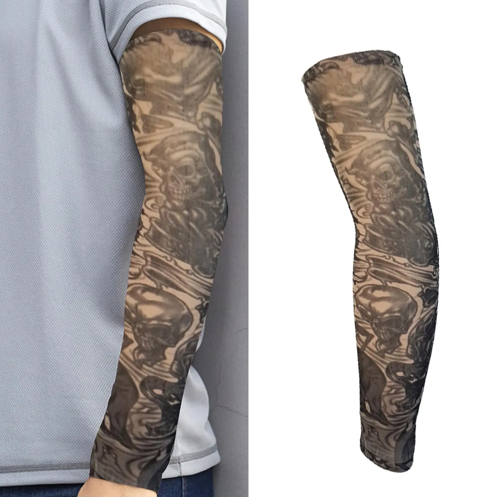 1PC Dark Style Joker Tattoo Arm Sleeves Sun UV Protection Arm Cover Seamless Outdoor Basketball Riding Sunscreen Street Wearing