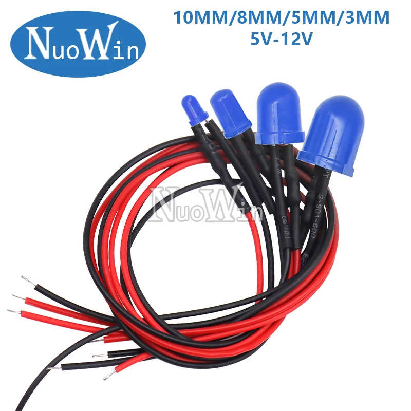 3mm 5mm 8mm 10mm LED 12V 20cm precablato bianco rosso verde blu giallo arancione decorazione della lampada diodo a emissione luminosa