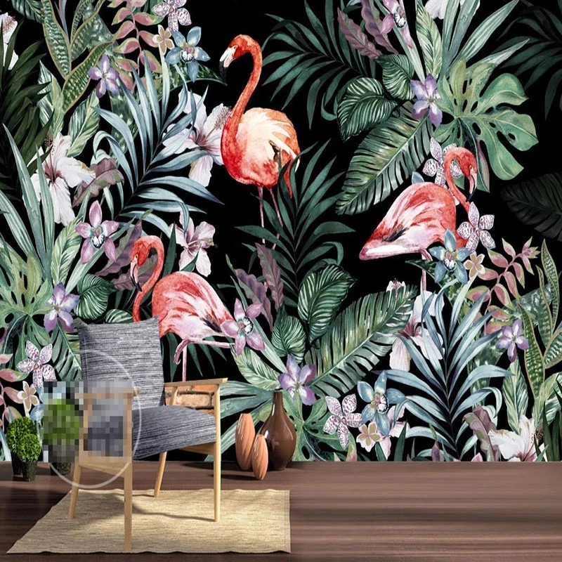 Customized Mural 3D Hand Painted Pastoral Tropical Rainforest Leaf Bird Wallpaper Living room TV background bedroom restaurant