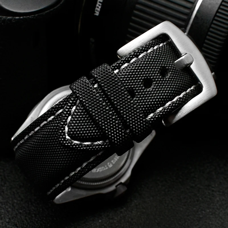 20mm 22mm 24mm Nylon Leather Watchband For Tudor Black Shield Breitling Tissot Starfish Men Women Canvas Fabric wristband Strap