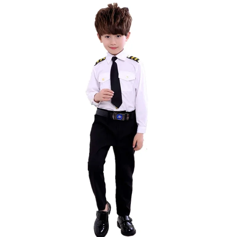 Children\'s Day Pilot Uniform Stewardess Cosplay Halloween Costumes for Kids Disguise Girl Boy Captain Aircraft Fancy Clothing