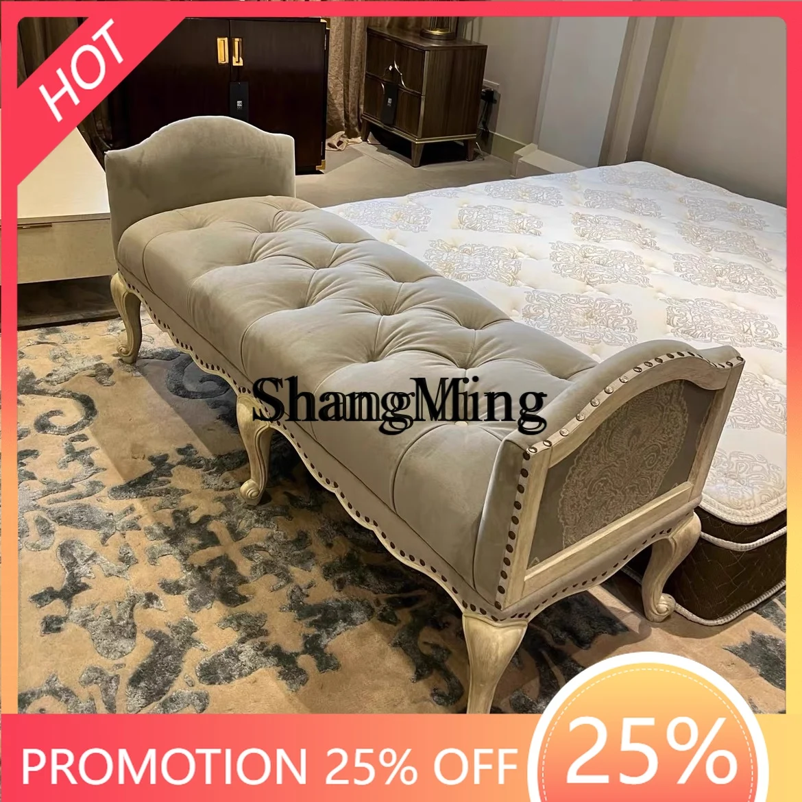 FG good-looking  retro country style building revival solid wood bedside stool soft package solid wood carving flower shoe stool
