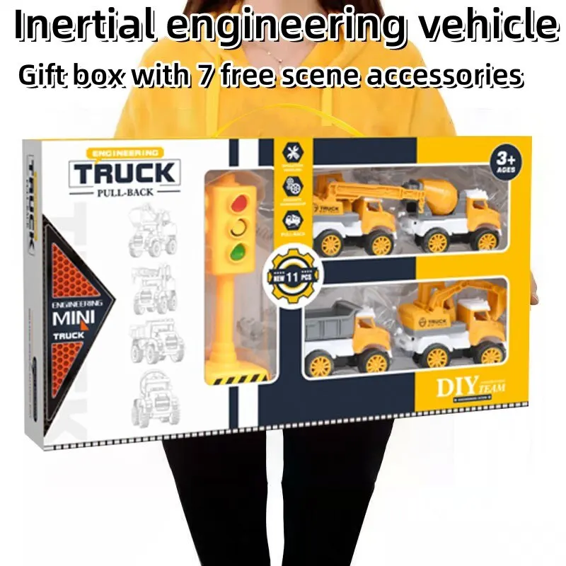 Simulation Model Pull-Back Engineering Vehicle City Builder Drop-Resistant Engineering Vehicle Set Gift Box Boy Gift Set