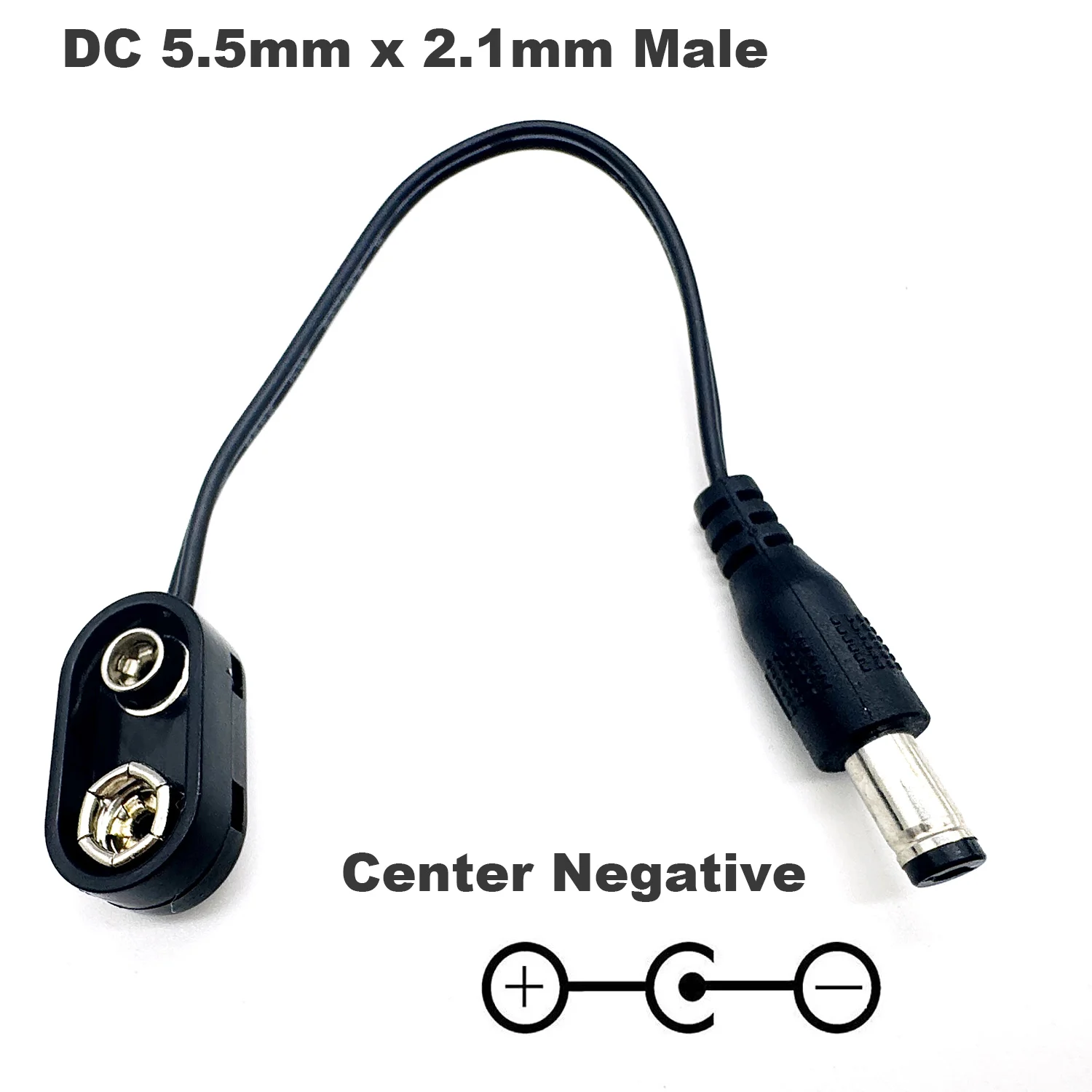 9V Battery Clip Converter DC Power Supply Cable Snap Clip Connector 5.5mm X 2.1mm Male DC Reverse Polarity Guitar Effect Pedal