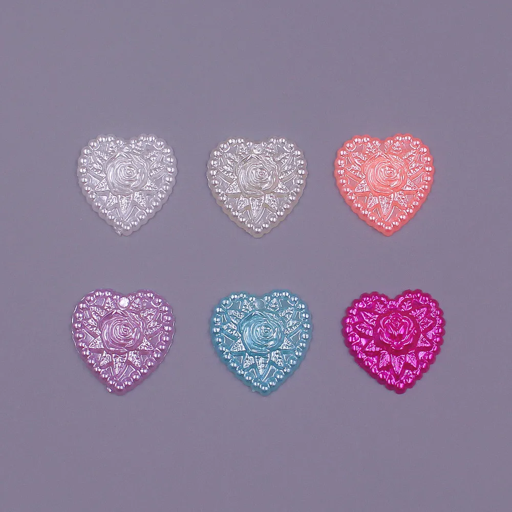 Mix color 50pcs 18MM Heart Shape Loose Beads ABS Imitation Pearl Flat-back Beads DIY Jewelry Craft Scrapbook Decoration