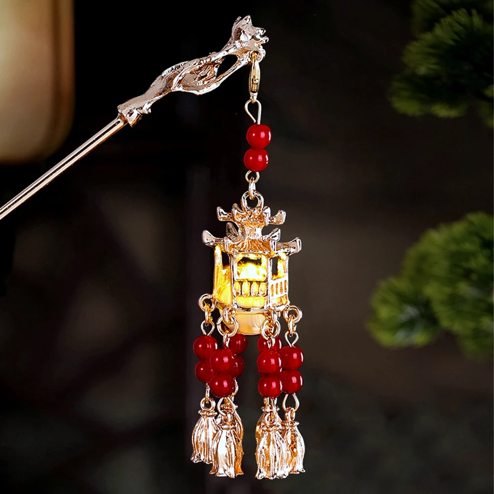 Chinese Style Hair Clips Jewelry Hairpin Hair Pin Stick Decor Headdress for Women Hanfu Accessories Headwear with Lantern Charm