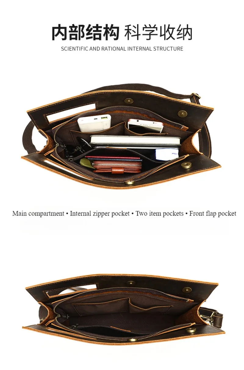 Borsa a tracolla per computer portatile in pelle con valigetta da uomo per pendolari da lavoro in stile retrò