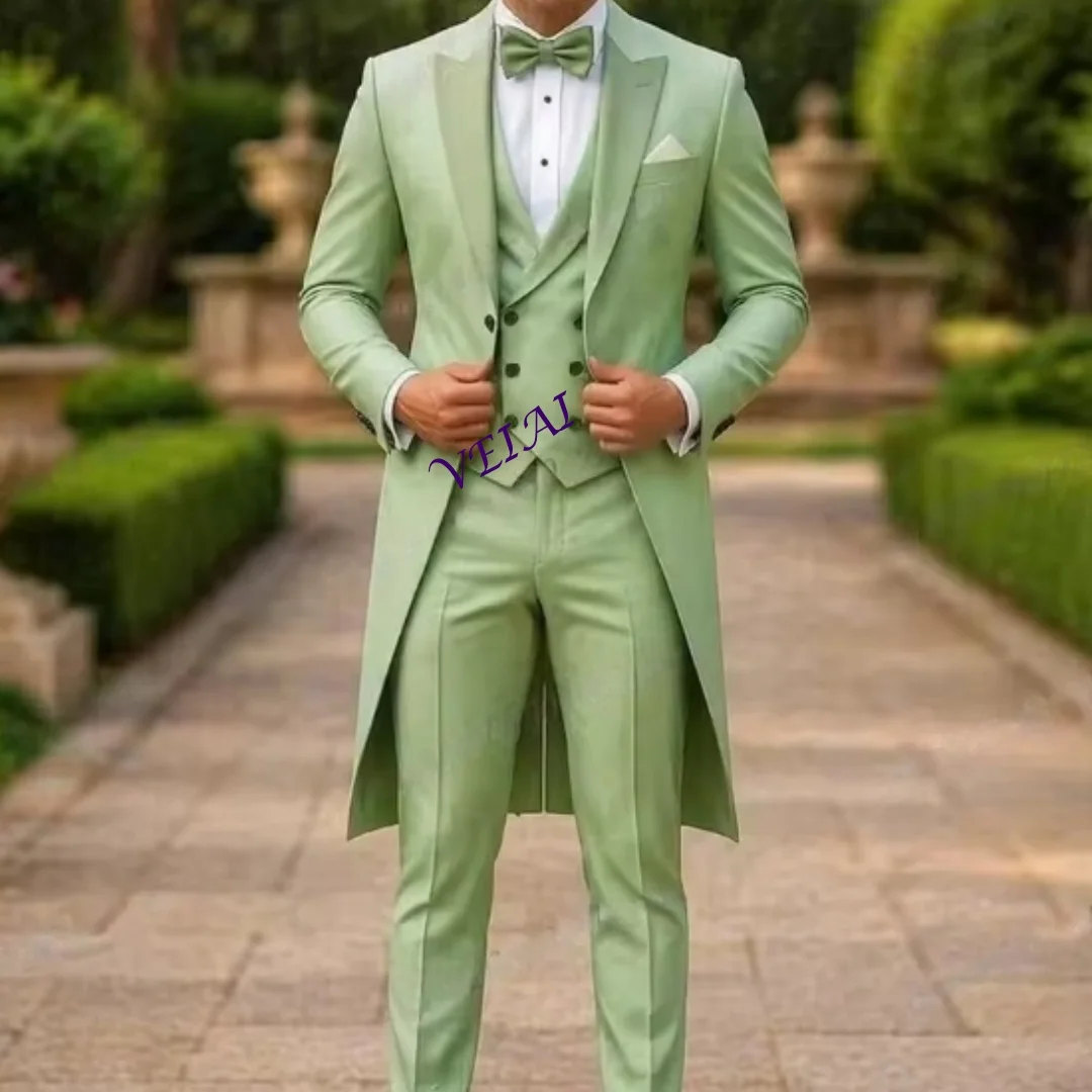 

CustomizedLong Blazer Gold Formal Men Suit Groom Wedding Party Prom Business Male Tuxedos 3 Piece Set Jacket Vest Pants