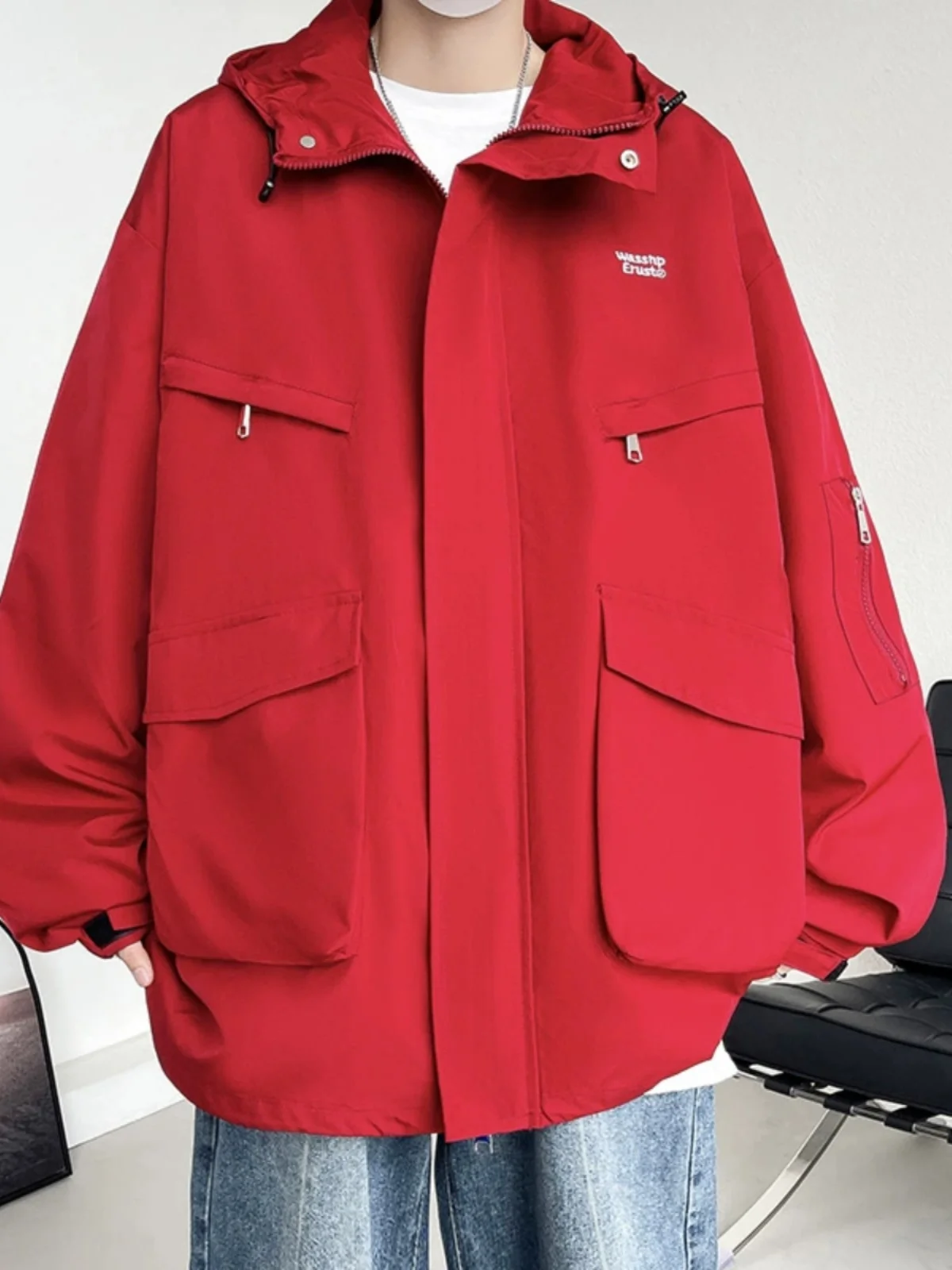 Red Wine Color Three-in-One Men's Spring Autumn Outdoor Climbing Jacket Loose Fit Functional Workwear Coat Youth Trendy Large...