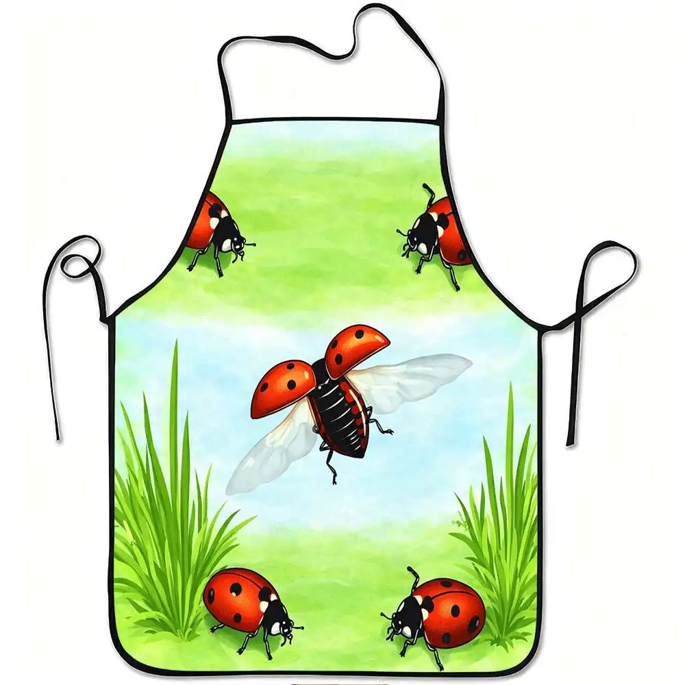1pc Ladybug Theme Print Apron, Durable and Easy to Clean, Adjustable Waistband, Polyester Material, for Kitchen Cooking, Gardeni