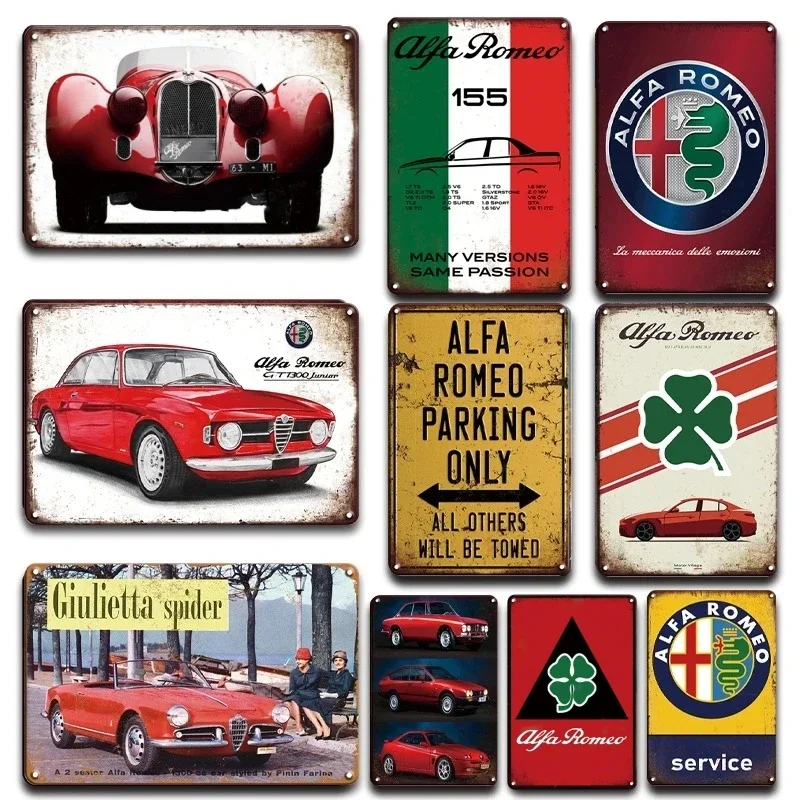 Vintage Alfa Romeo Art Tin Signs Decor Garage Posters Home Room Wall Decorative Metal Plate Retro Car Stickers Man