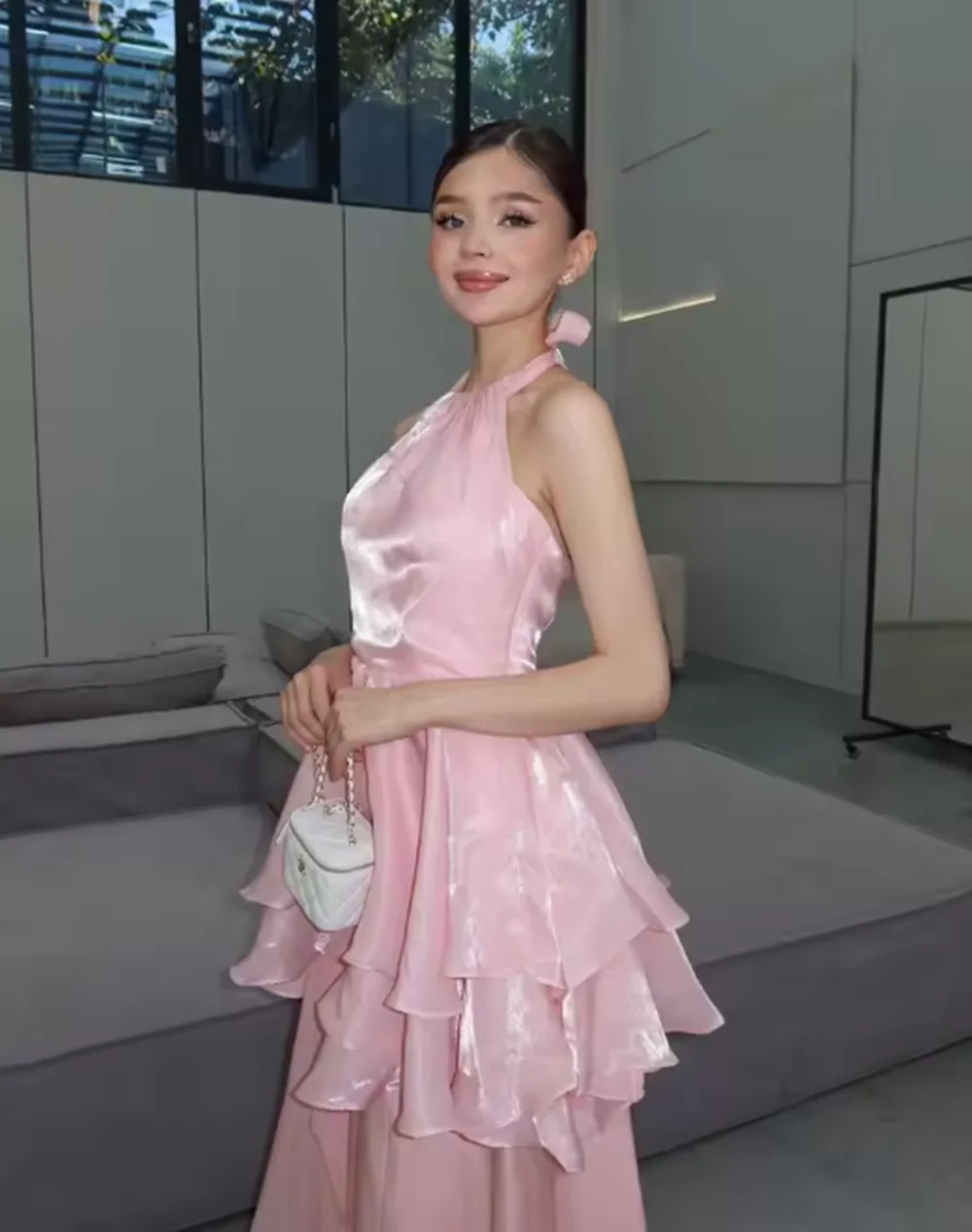 فساتين حفلات بطبقات منتفخة على شكل حرف a قبالة الكتف مطوي فستان سهرة للحفلات الراقصة وردي فساتين حفلات رسن 2025 حسب الطلب