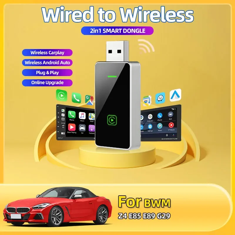 Беспроводной адаптер Carplay Android Auto 2in 1 Smart Dongle 2025 5G WIFI для iphone Android Телефон для BMW Z4 E85 E89 G29