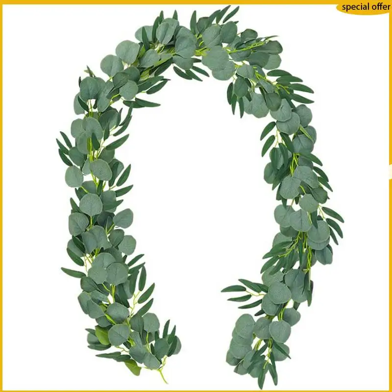 A50I 5-Pack 6.5 أقدام الأوكالبتوس الاصطناعي مع إكليل الصفصاف نبات الكرمة وهمية مع أوراق فو الفضة الدولار الأخضر