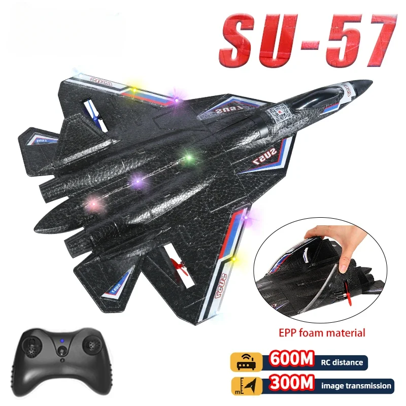 RC Plane SU57 2.4G With LED Lights Aircraft Remote Control Flying Model Glider EPP Foam Toys Airplane For Children Gifts FX620