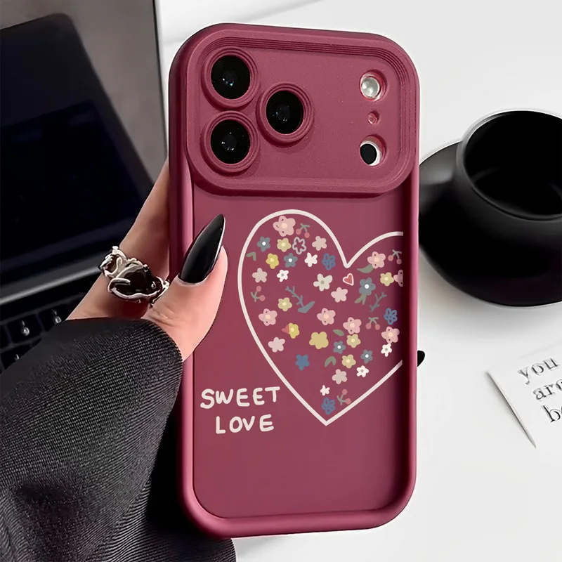 حافظة منقوشة على شكل قلوب حب حلوة لهاتف آيفون 17 حافظة لهاتف آيفون 16 15 14 13 12 Pro Max 17 16 Pro Air 16e 11 غطاء هاتف ناعم من البولي يوريثان