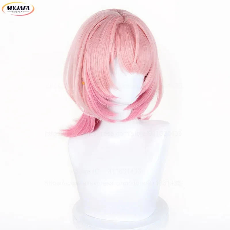 

Ramiel Cosplay 42cm Red Pink Bob Long Tail Heat Resistant Synthetic Hair Game Anime Wigs + Wig Cape;5'b\7/m'