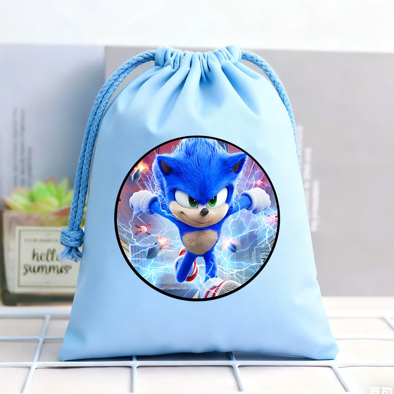 Tas Serut Sonics Tas Hadiah Permen Kue Perjalanan Kartun Saku Bundel Flanel Anime Kantong Penyimpanan Portabel Anak Laki-laki Perempuan Baru