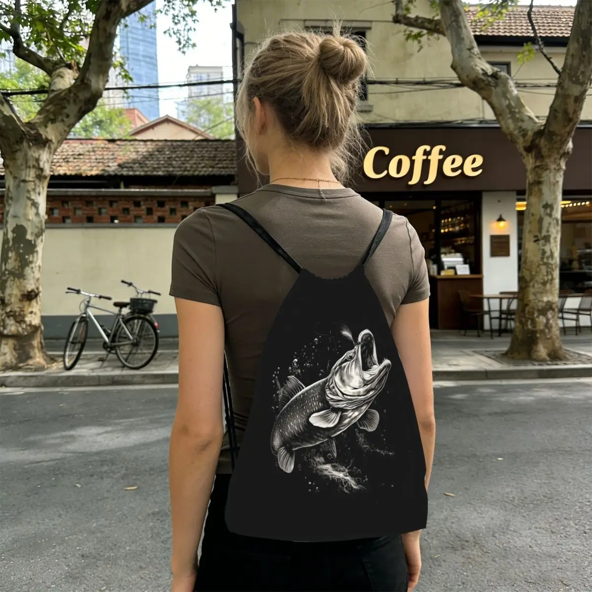 

Fishing Lover Pike Fish Design Backpacks Fashion Drawstring Bundle Pocket Sports Bag Book Bags for Man Woman School