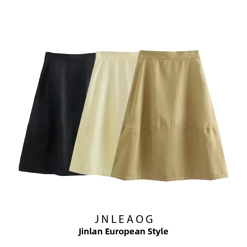 

JNLEAOG Autumn New Women's Faion Casual ket f Skirt Umbrella Skirt All-Match Polyester Stand Fit Ladies Skirt