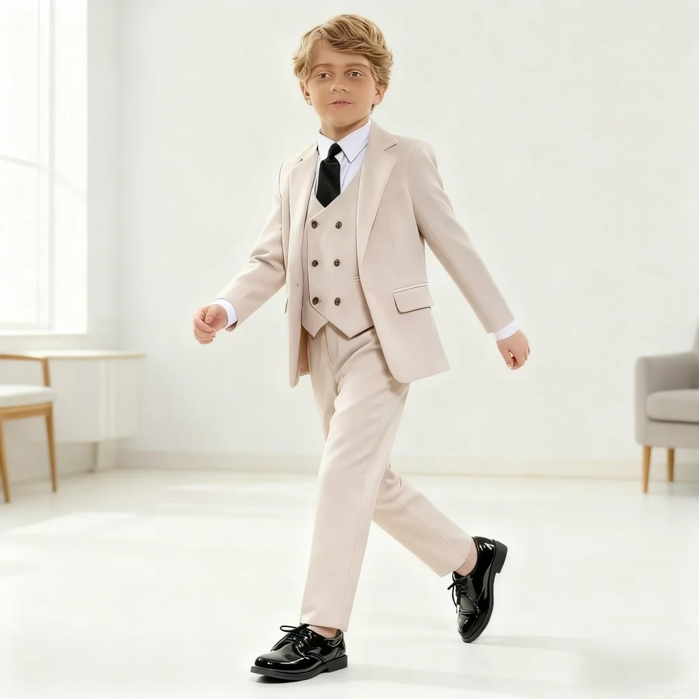 

Premium Solid Children Formal Wedding Suit Kids Blazer Pants Tie Portrait Attire Flower Boy Birthday Tuxedo Suit Children
