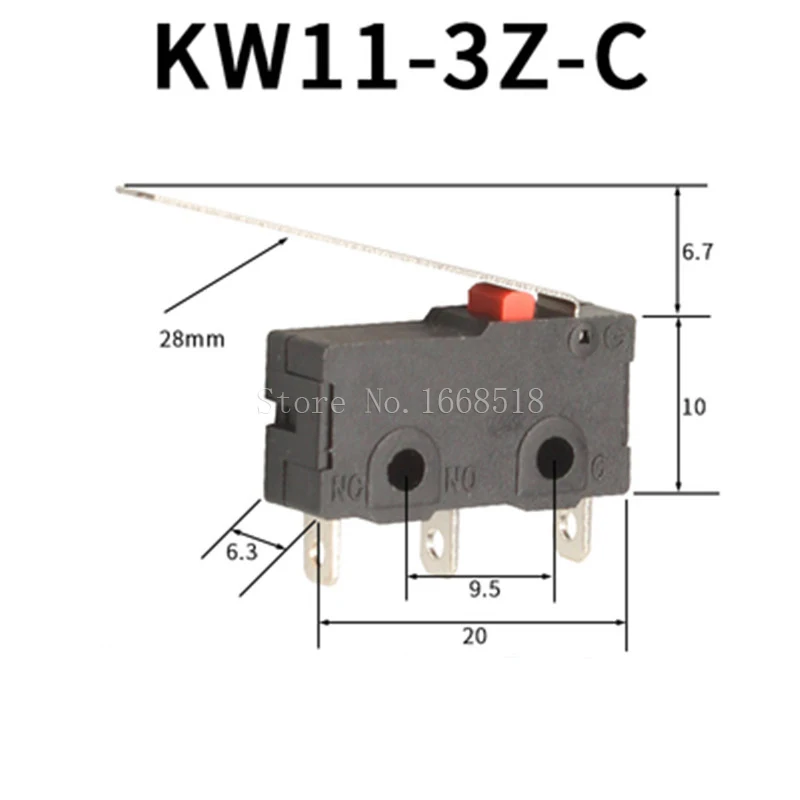 10 szt. Mikro przełącznik 2/3Pin NO/NC Mini wyłącznik krańcowy 5A 250VAC KW11-3Z mikroprzełączniki typu Snap Action