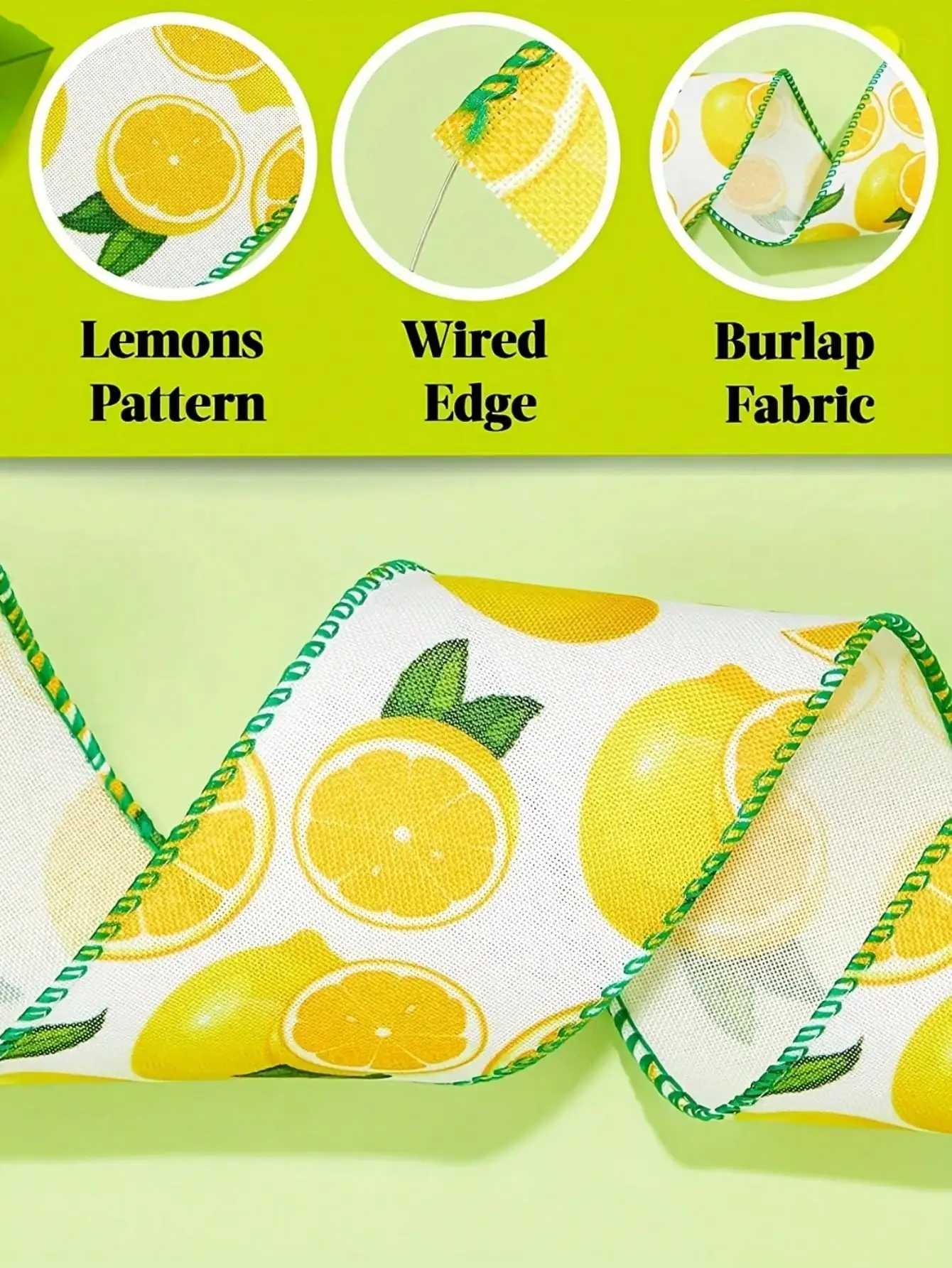 Summer Fruit Lemon Ribbon Summer Festival Theme Decoration Imitation Linen Webbing 1 roll