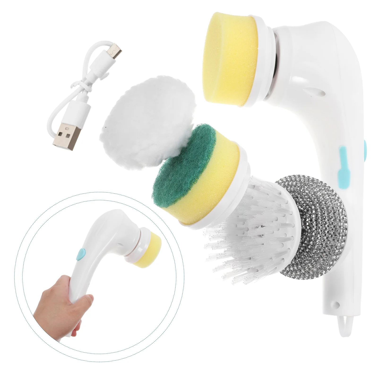 

5-In-1 Electric Cleaning Brush Cordless Rotating Scrubber Replaceable Heads Waterproof Bathroom Kitchen Household Cleaner