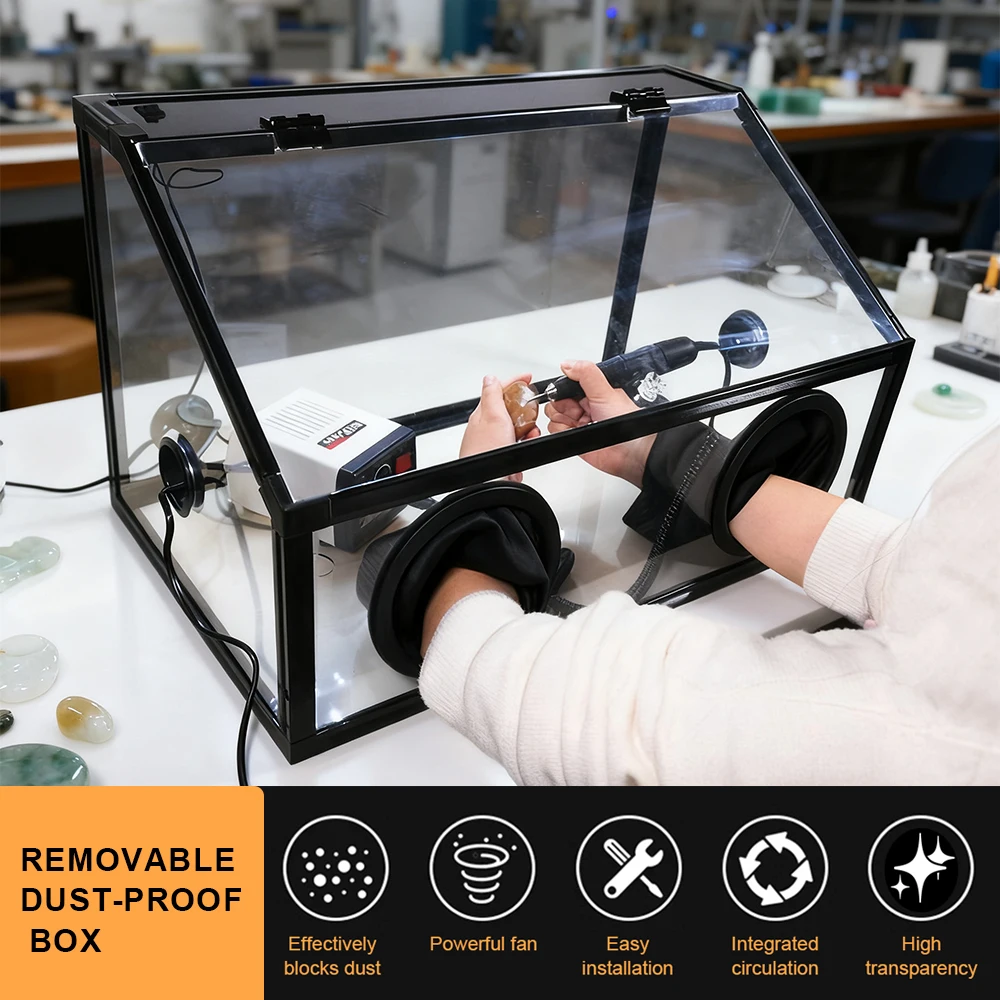 

Polishing Dust Box Grinding Dust Enclosure with Glove Holes Dust-proof Cabinet for Jade Engraving Grinding Beeswax Carving
