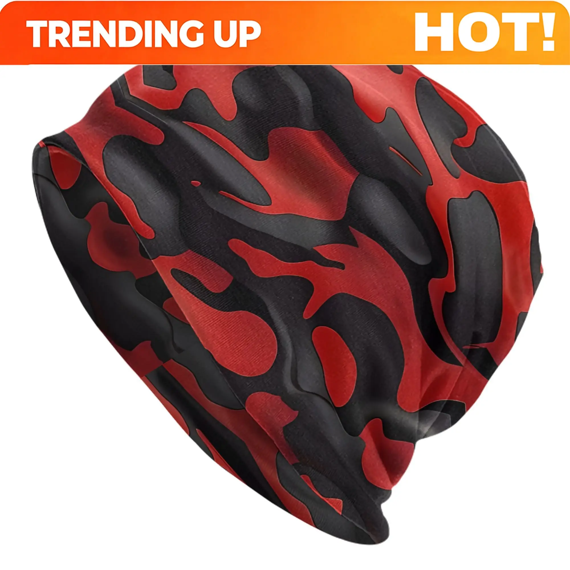 Customization 2D Print Design Abstract Red And Black Camouflage Skullies Beanies Novelty Hats