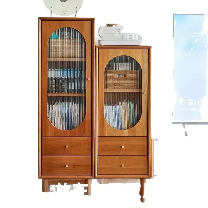 Solid wood, small side cabinet Nordic TV cabinet Living room storage corner cabinet Combination locker Narrow bookcase Sofa