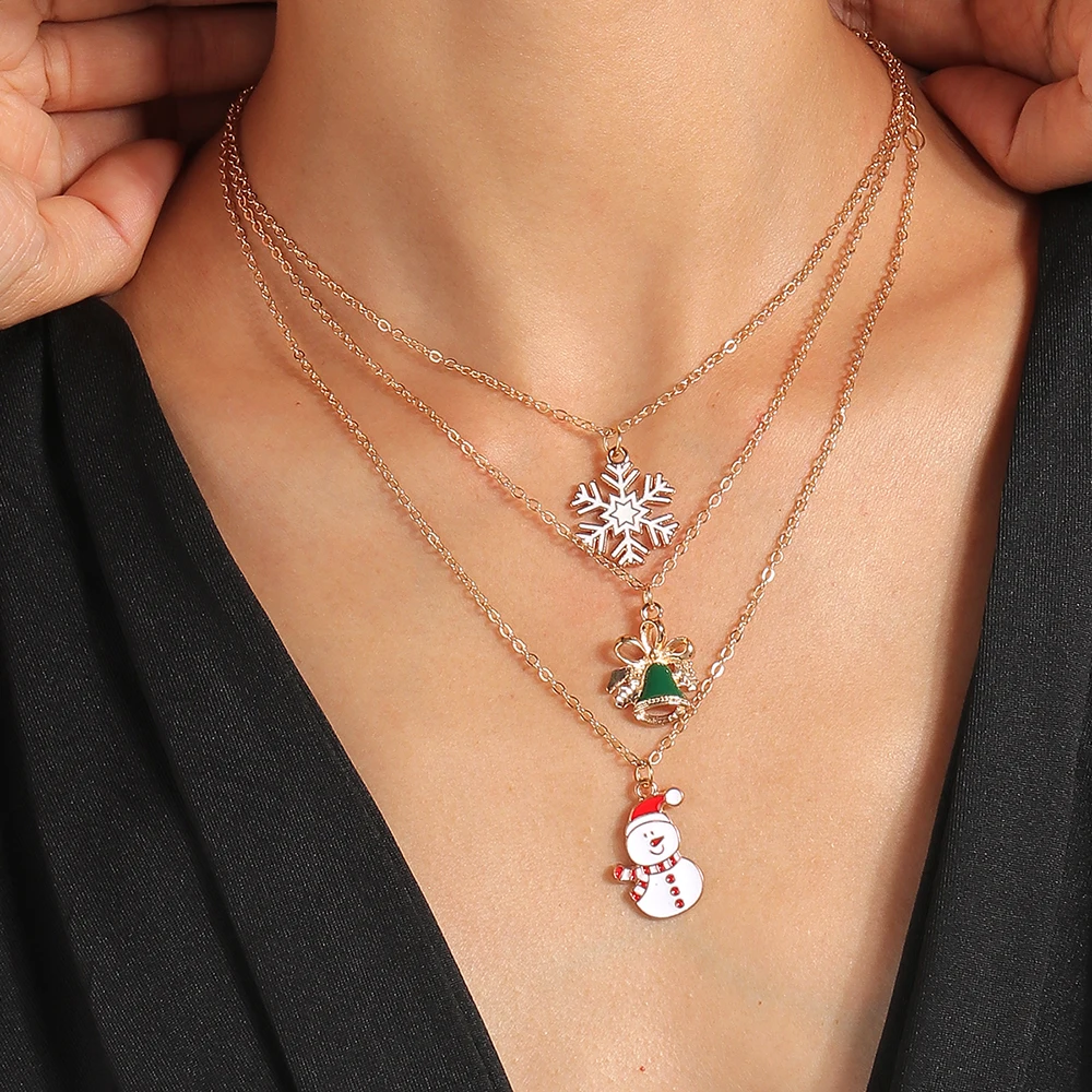 Aihua 3pcs4pcs Weihnachten Halsketten Emaille Weihnachtsbaum Glocke Santa Schneeflocke Halskette Anhänger für Frauen Geschenke Trendy Schmuck Set – Detail 3