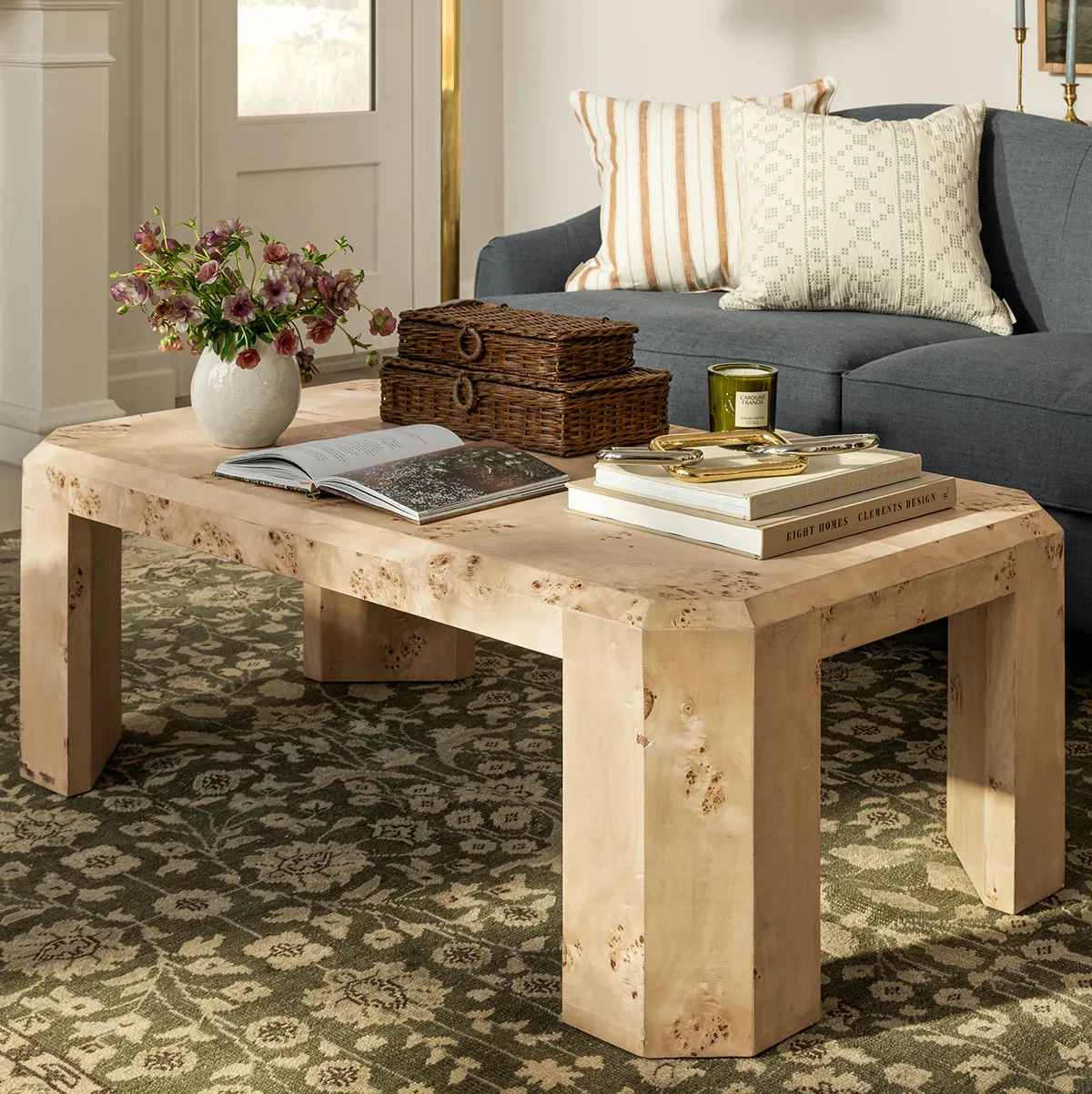 

✘x Detail Geometric Construction Rocio Burl Wood Coffee Table Modern Style Vintage-Inspired Design Natural Finish&