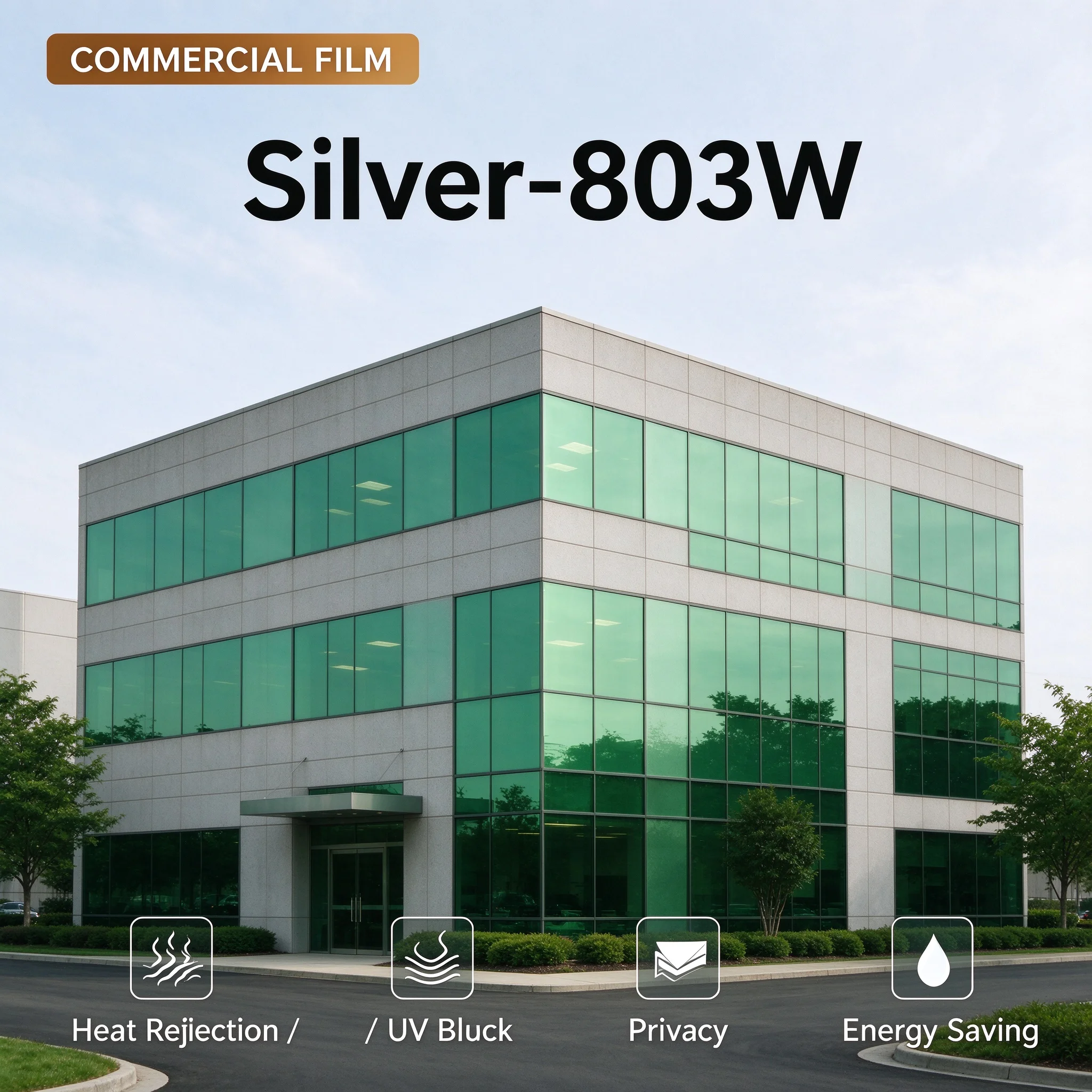 Silver-803W PET Building Window Film Roll One Way Privacy Heat Insulation Anti Glare UV Block Easy DIY Install for Home Office I