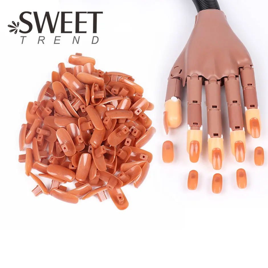 

100pcs False Nail Tips Piece Professional Brown White Replace Nail Art Tips for Practice Model Hand Training Manicure Tools