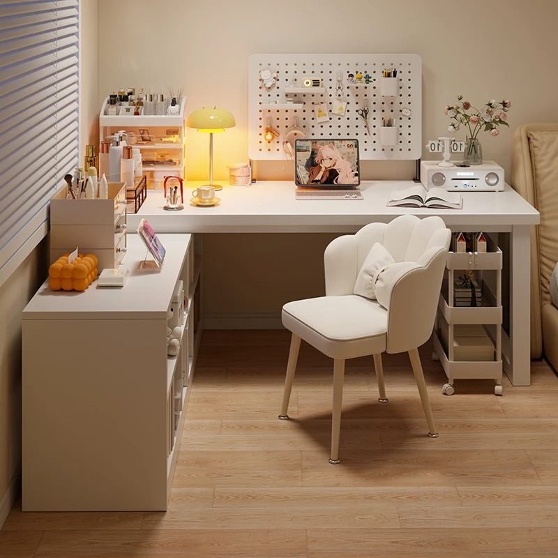 L-shaped desk bookshelf integrated table girls dresser bedroom home student computer desk corner