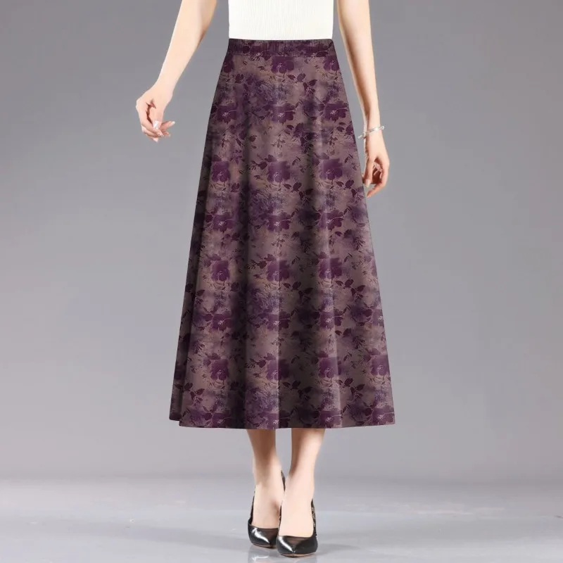 Women's Vintage Floral Print Midi Skirt High Waist A-Line Swing Casual Elegant Daily Wear Bot