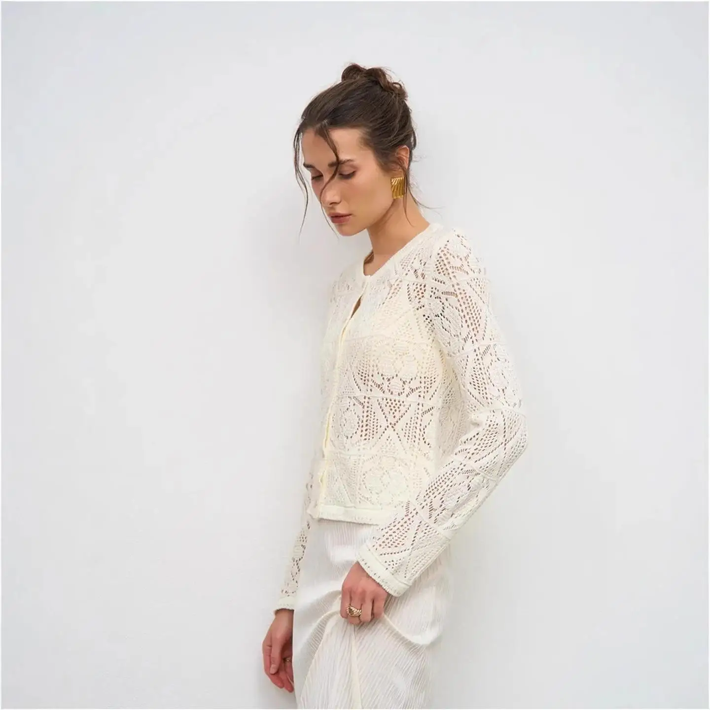 Cardigan estivo lavorato a maglia con bottoni Ultra-sottile lungo Sve Color da donna Faion Pure E-Commerce Ss