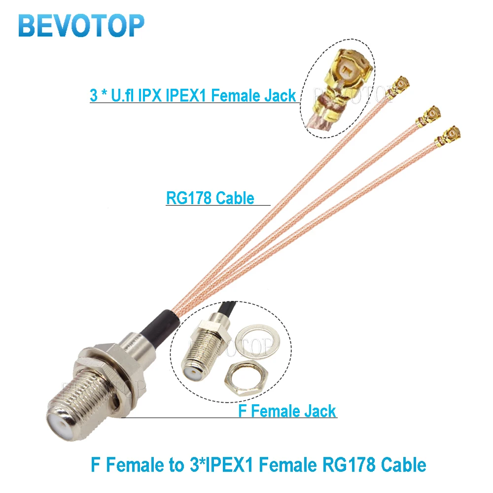 1PCS 1 F to 3  Splitter Cable F Female to 3 x   1 Female RG178/ RF1.13 Cable WIFI Antenna Extension Jumper Pigtail