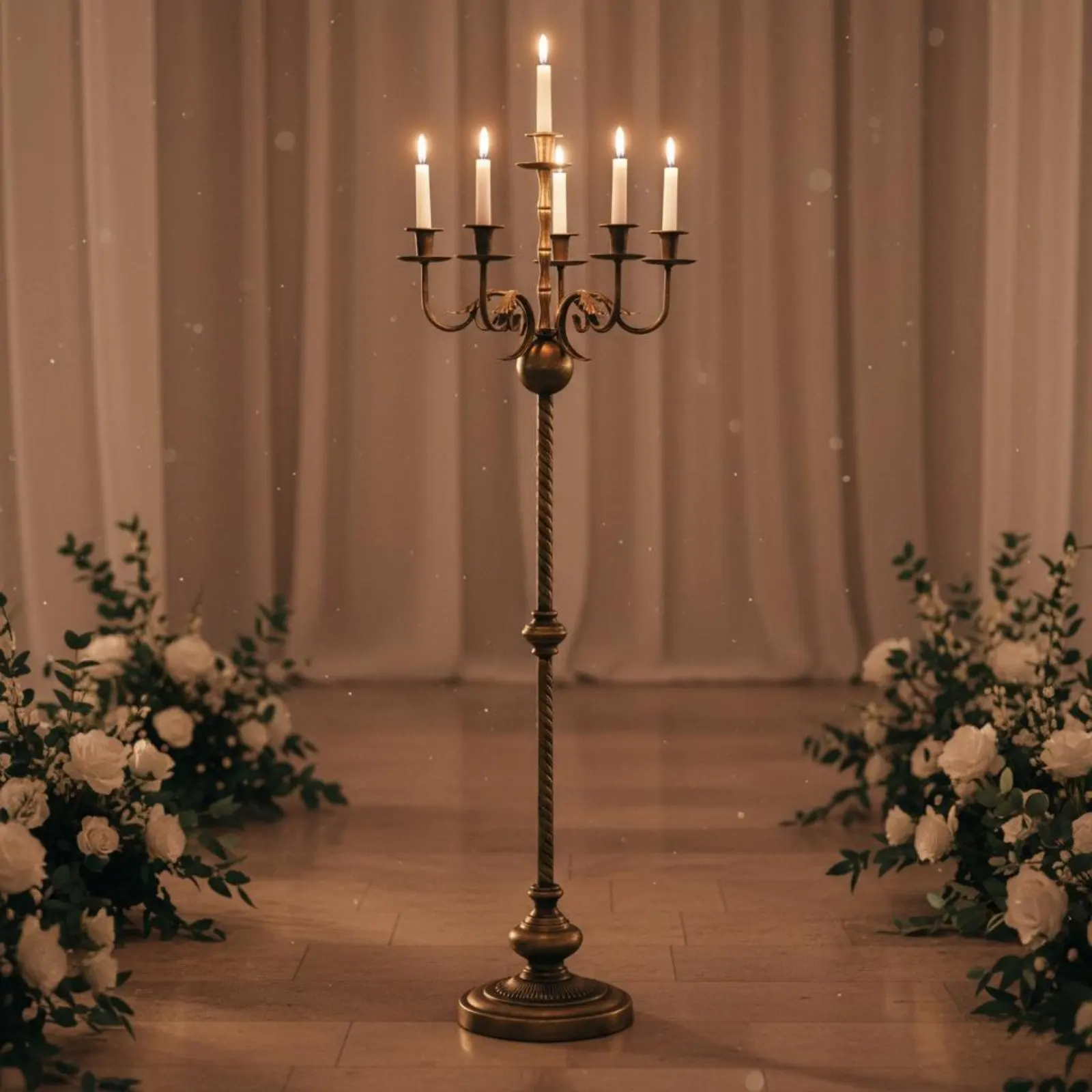 Bronze Finish Candle Stand Wrought Iron Vintage Design Candelabra 5 Branch Floor Candelabra Freestanding for Living Room