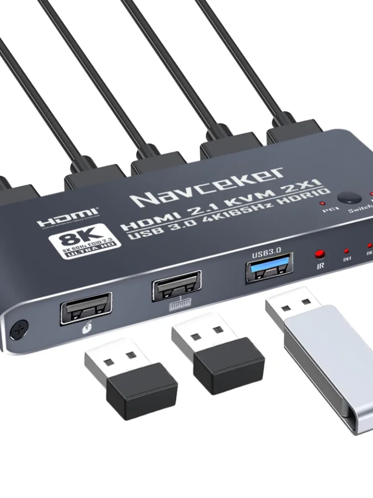 Przełącznik KVM Navceker 8K 60Hz HDMI 2 PC 4K 165Hz USB 3.0 HUB Stacja Dokująca Dock do Udostępniania 2 Komputerów PC 3 USB Klawiatura Mysz Drukarka — zdjęcie produktu 7