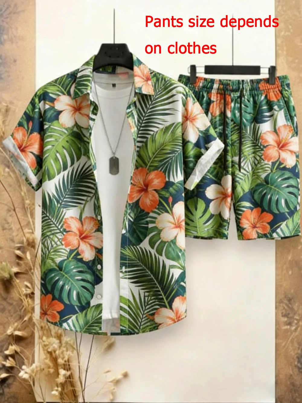 

Men's new fashion short-sleeved shorts shirt suit beach coconut tree plant printed shirt Hawaiian vacation outdoor social clothe