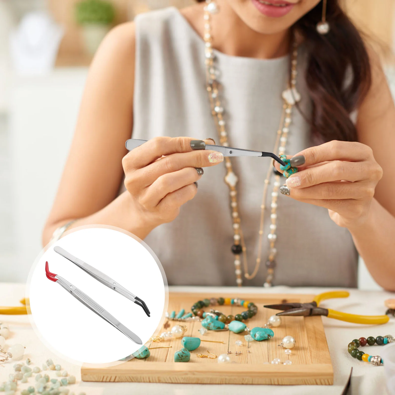 2 Pcs Hair Removal Elbow Tweezers Lash Lashes Stainless Steel Eyelash Curved Bent Tip Metal