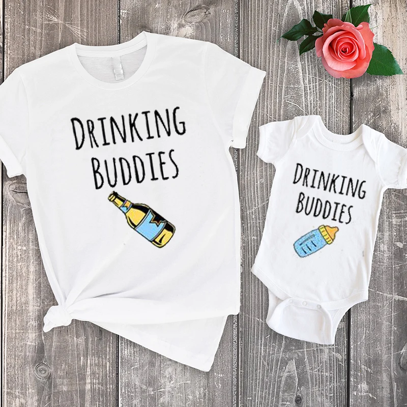 

tshirt father son matching clothes tee Classic tees daddy baby tops matching family daughter drinking buddies top summer